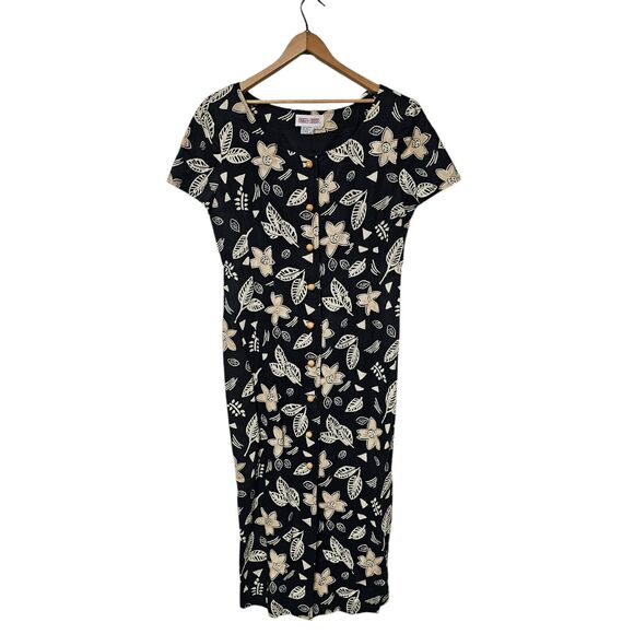 Maggy London Button Front Dress 10 Linen Blend Botanical Wooden Buttons Casual - Picture 1 of 5